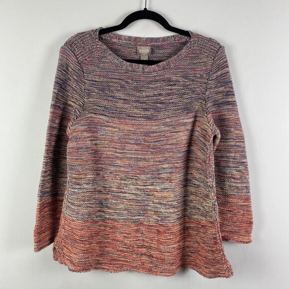 Chicos Tropical Sunset Ombré Pullover Sweater Size 2 US Large 3/4 Sleeves - Picture 1 of 9